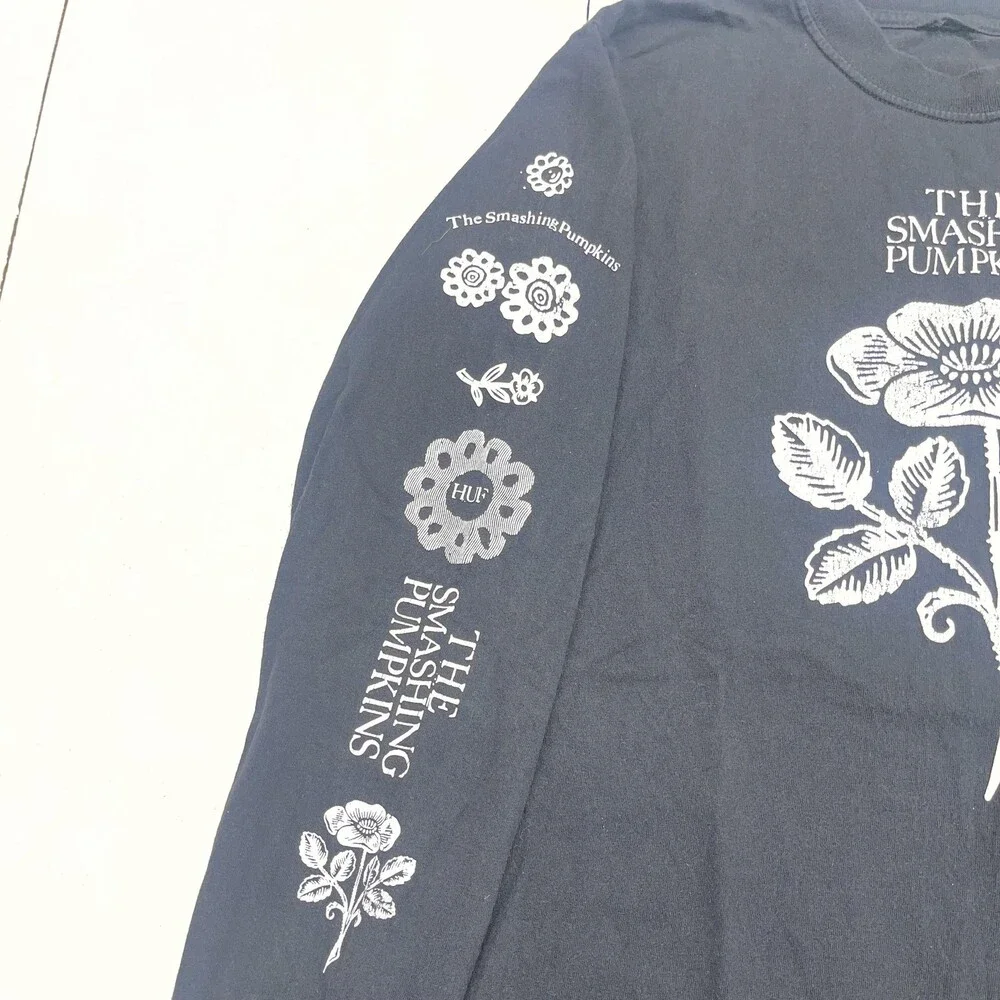 HUF The Smashing Pumpkins Shirt Mens M Black Floral Graphic Long Sleeve Band - Picture 3 of 8